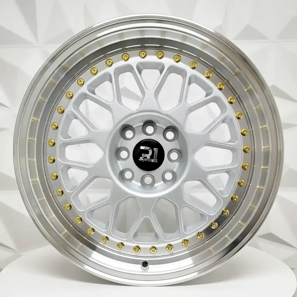 RIN 17X9 4-100/114.3 R1 SPORT 1001 SILVER MI GOLD RIVETS ET23 CB73.1